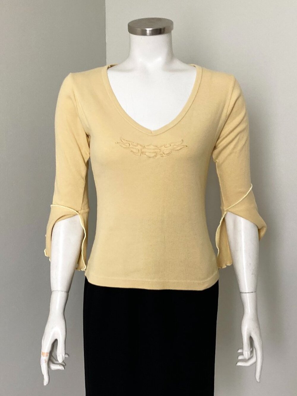 Yellow Harley Davidson Deep V Neck Bell Sleeve Tshirt S